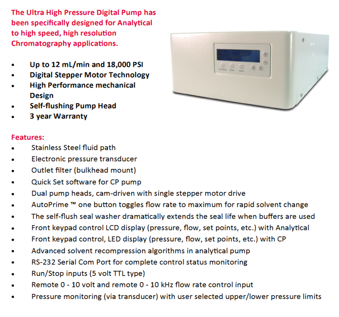 Ultra High Pressure (UHP) HPLC Pump